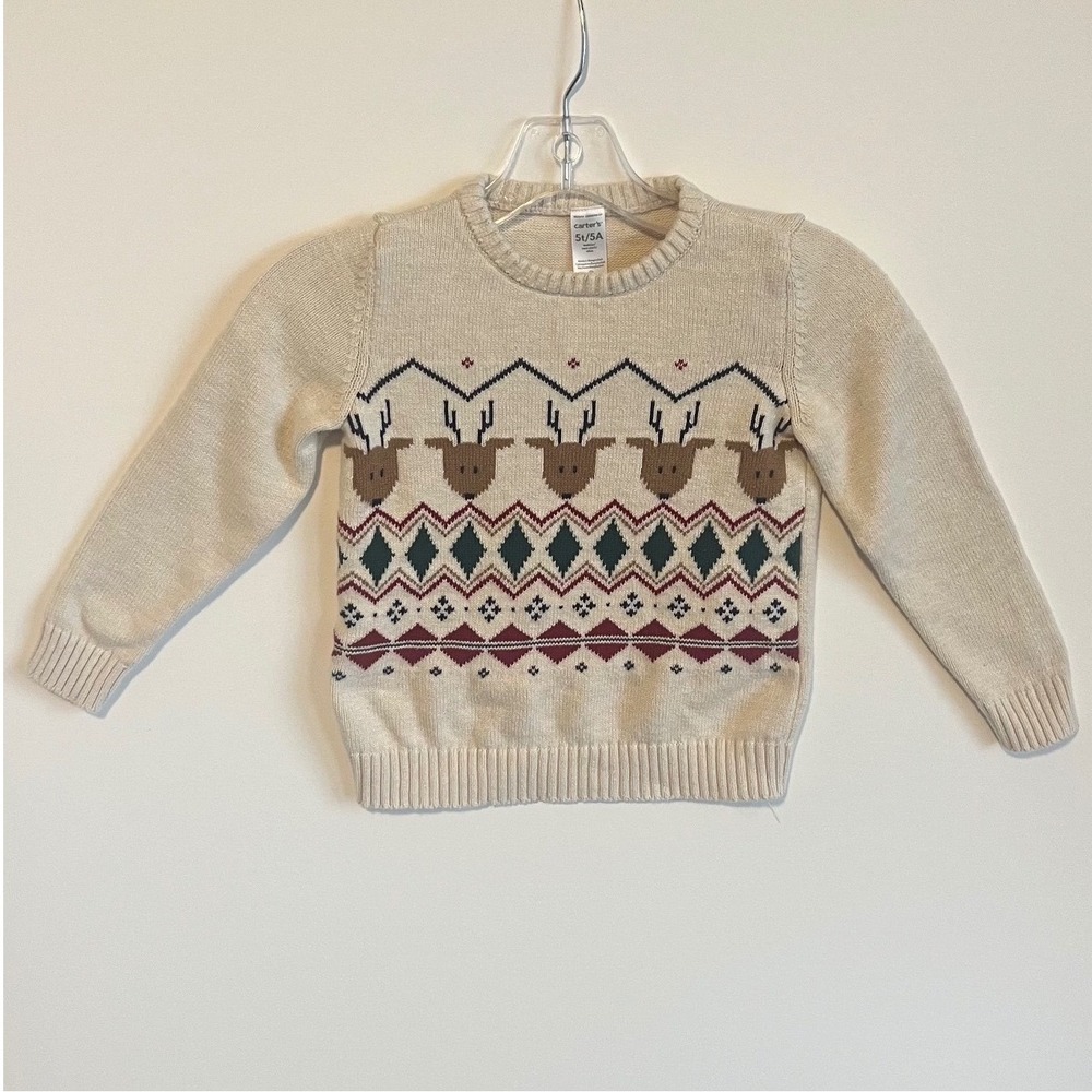 Carters Toddler Reindeer Fair Isle Cotton Knit Sweater Cream 5T 2R634110